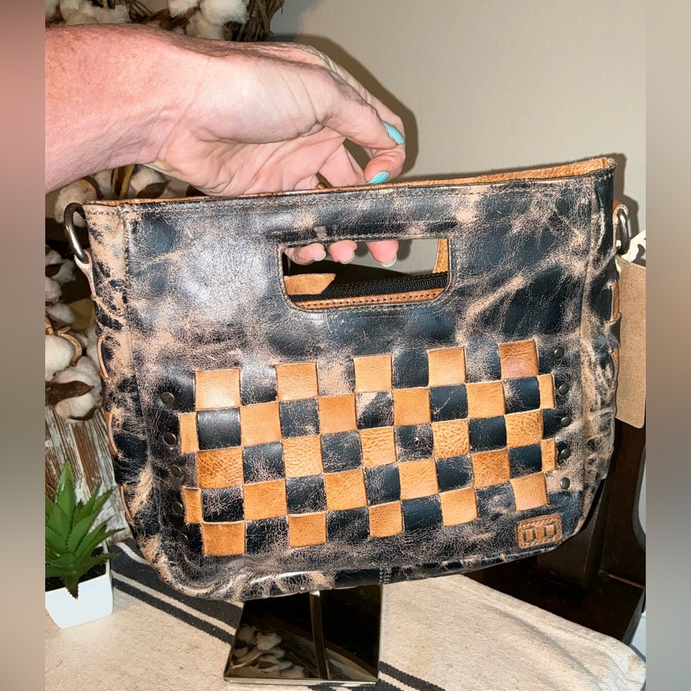 Bed Stu Two-Tone Woven Leather Crossbody - Black & Tan - Picture 10 of 14